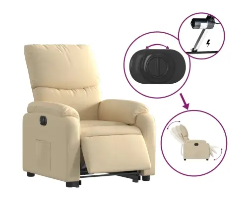 Elektrisks Atpūtas Krēsls, Paceļams/Atgāžams, Krēmkrāsas Audums Vidaxl