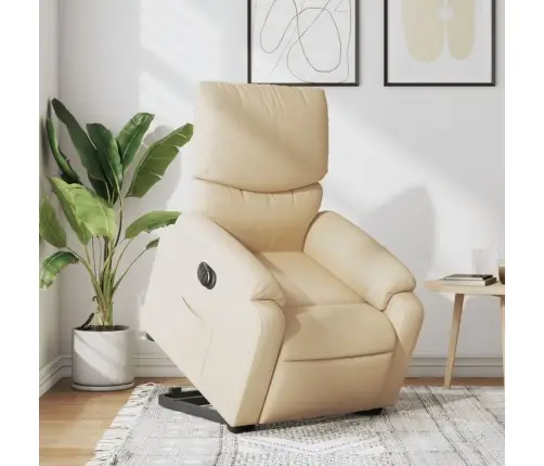 Elektrisks Atpūtas Krēsls, Paceļams/Atgāžams, Krēmkrāsas Audums Vidaxl