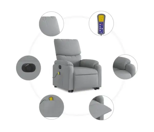Elektrisks Masāžas Krēsls, Paceļams, Atgāžams, Pelēks Audums Vidaxl