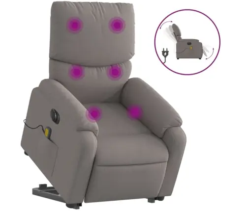 Elektrisks Masāžas Krēsls, Paceļams, Pelēkbrūns Audums Vidaxl