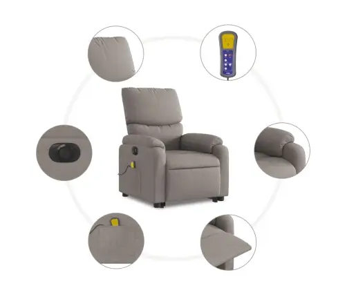 Elektrisks Masāžas Krēsls, Paceļams, Pelēkbrūns Audums Vidaxl