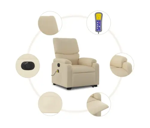 Elektrisks Masāžas Krēsls, Paceļams, Krēmkrāsas Audums Vidaxl