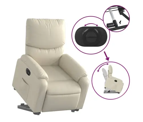 Elektrisks Atpūtas Krēsls, Paceļams, Krēmkrāsas Mākslīgā Āda Vidaxl