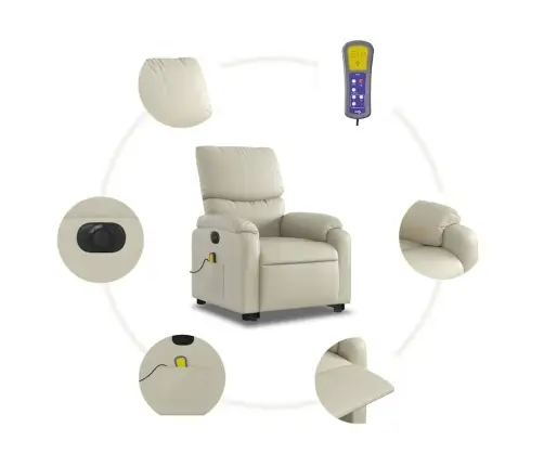 Elektrisks Masāžas Krēsls, Paceļams, Krēmkrāsas Mākslīgā Āda Vidaxl