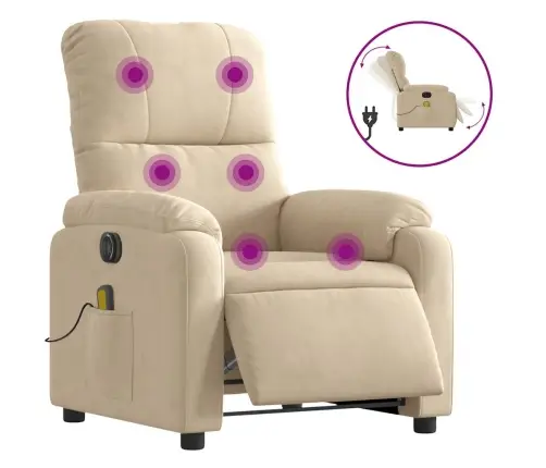 Elektrisks Masāžas Krēsls, Krēmkrāsas Mikrošķiedras Audums Vidaxl