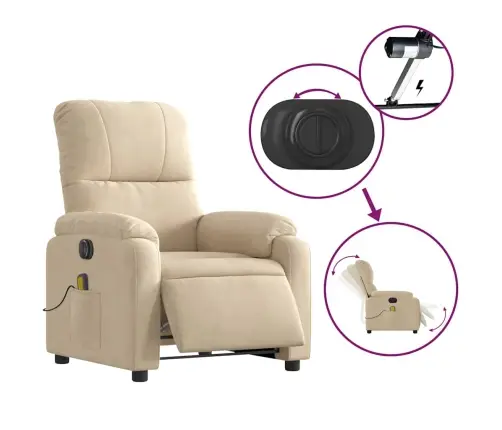 Elektrisks Masāžas Krēsls, Krēmkrāsas Mikrošķiedras Audums Vidaxl