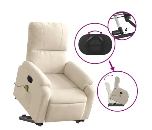 Elektrisks Masāžas Krēsls, Paceļams, Bēšs Mikrošķiedras Audums Vidaxl