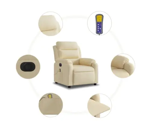 Elektrisks Masāžas Krēsls, Atgāžams, Krēmkrāsas Audums Vidaxl