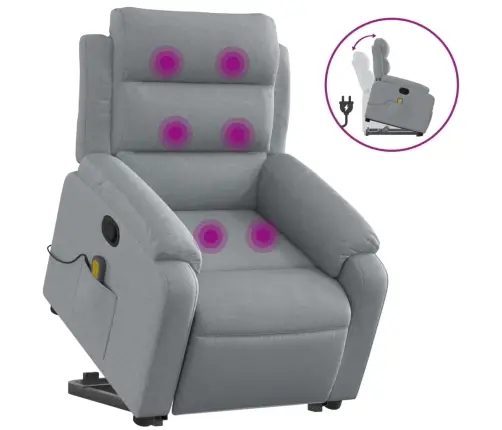 Masāžas Krēsls, Paceļams, Atgāžams, Gaiši Pelēks Audums Vidaxl