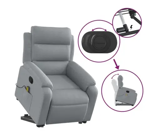 Masāžas Krēsls, Paceļams, Atgāžams, Gaiši Pelēks Audums Vidaxl