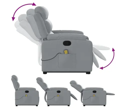 Masāžas Krēsls, Paceļams, Atgāžams, Gaiši Pelēks Audums Vidaxl