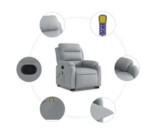 Masāžas Krēsls, Paceļams, Atgāžams, Gaiši Pelēks Audums Vidaxl