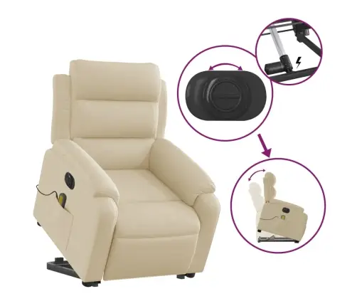 Elektrisks Masāžas Krēsls, Paceļams, Krēmkrāsas Audums Vidaxl