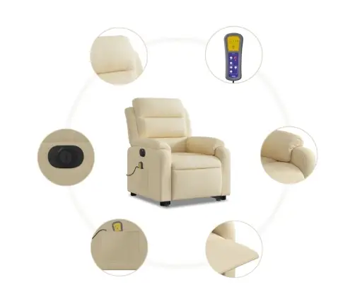 Elektrisks Masāžas Krēsls, Paceļams, Krēmkrāsas Audums Vidaxl