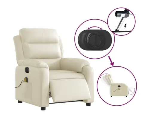 Elektrinis Atlošiamas Masažinis Krėslas, Kreminis, Dirbtinė Oda