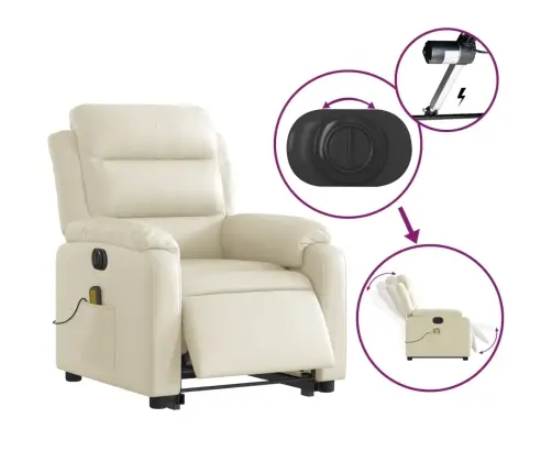 Elektrisks Masāžas Krēsls, Paceļams, Krēmkrāsas Mākslīgā Āda Vidaxl