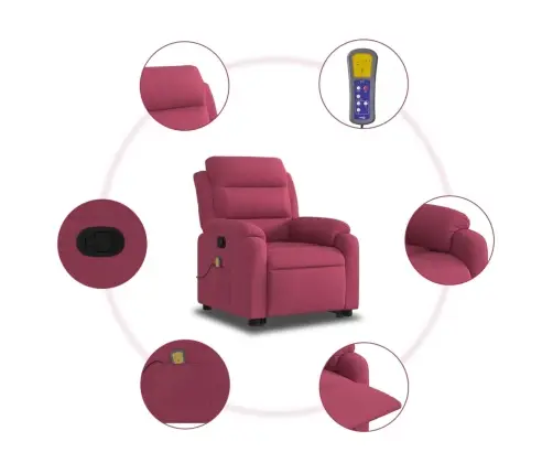 Masāžas Krēsls, Paceļams, Atgāžams, Vīnsarkans Samts Vidaxl