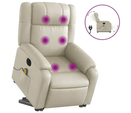 Elektrisks Masāžas Krēsls, Paceļams, Krēmkrāsas Mākslīgā Āda Vidaxl