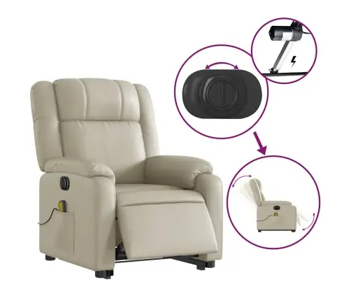 Elektrisks Masāžas Krēsls, Paceļams, Krēmkrāsas Mākslīgā Āda Vidaxl