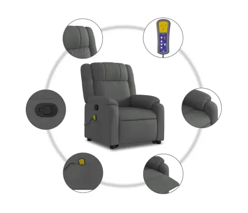 Masāžas Krēsls, Paceļams, Atgāžams, Tumši Pelēks Audums Vidaxl