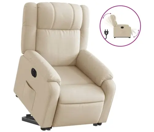 Elektrisks Atpūtas Krēsls, Paceļams/Atgāžams, Krēmkrāsas Audums Vidaxl