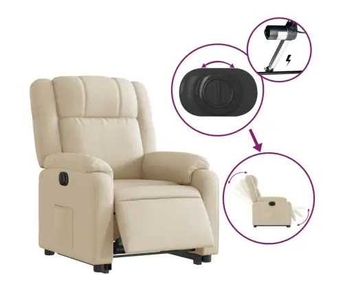 Elektrisks Atpūtas Krēsls, Paceļams/Atgāžams, Krēmkrāsas Audums Vidaxl