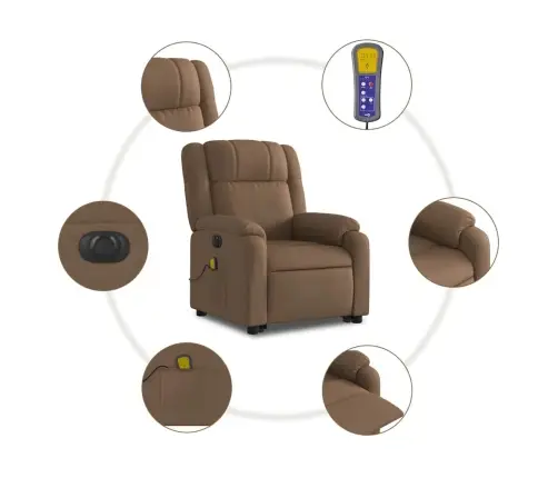 Elektrisks Masāžas Krēsls, Paceļams, Atgāžams, Brūns Audums Vidaxl