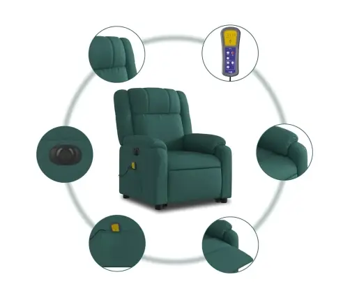 Elektrisks Masāžas Krēsls, Paceļams, Atgāžams, Zaļš Audums Vidaxl