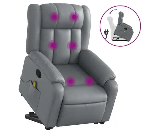 Masāžas Krēsls, Paceļams, Atgāžams, Pelēka Mākslīgā Āda Vidaxl