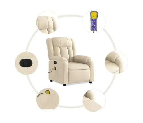 Elektrinis Atlošiamas Masažinis Krėslas, Kreminis, Audinys