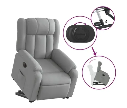 Elektrisks Atpūtas Krēsls Paceļams/Atgāžams Gaiši Pelēks Audums Vidaxl