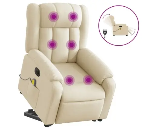 Atsistojantis Elektrinis Masažinis Krėslas, Kreminis, Audinys Atsistojantis Elektrinis Masažinis Krėslas, Kreminis, Audinys