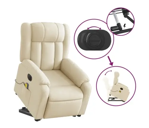 Atsistojantis Elektrinis Masažinis Krėslas, Kreminis, Audinys Atsistojantis Elektrinis Masažinis Krėslas, Kreminis, Audinys