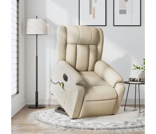 Atsistojantis Elektrinis Masažinis Krėslas, Kreminis, Audinys Atsistojantis Elektrinis Masažinis Krėslas, Kreminis, Audinys