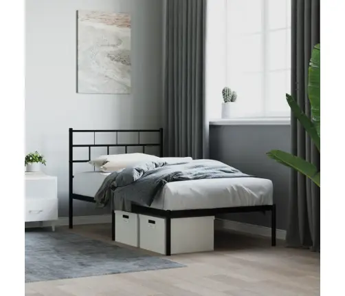 Gultas Rāmis Ar Galvgali, Melns Metāls, 75X190 Cm Vidaxl