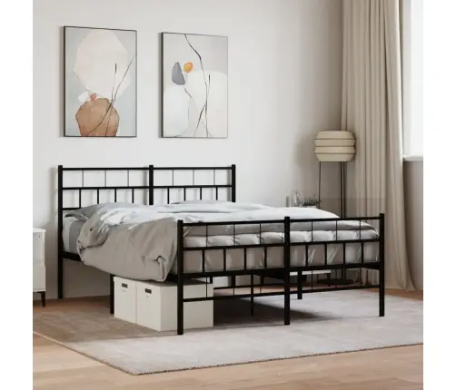 Gultas Rāmis Ar Galvgali Un Kājgali, Melns Metāls, 120X190 Cm Vidaxl