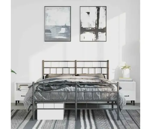 Metallist Voodiraam Peatsi Ja Jalutsiga, Must, 150X200 Cm