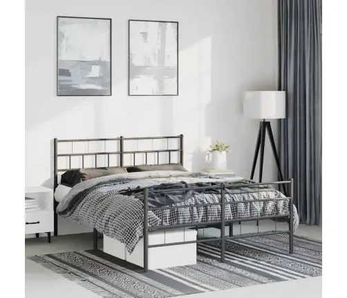 Metallist Voodiraam Peatsi Ja Jalutsiga, Must, 150X200 Cm