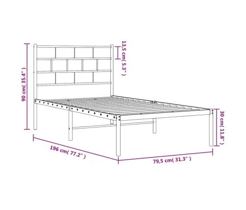 Gultas Rāmis Bez Matrača, Ar Galvgali, Balts Metāls, 75X190 Cm Vidaxl
