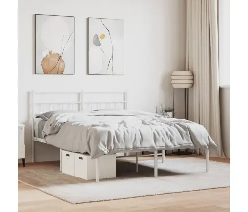 Gultas Rāmis Ar Galvgali, Balts Metāls, 140X200 Cm Vidaxl