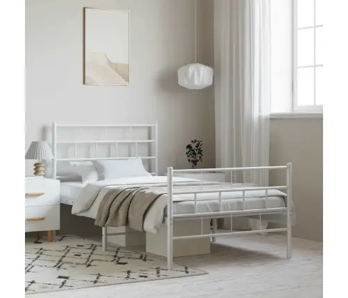 Gultas Rāmis Ar Galvgali Un Kājgali, Balts Metāls, 100X190 Cm Vidaxl