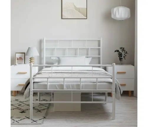 Metallist Voodiraam Peatsi Ja Jalutsiga, Valge, 100X200 Cm