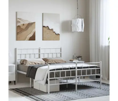 Gultas Rāmis Ar Galvgali Un Kājgali, Balts Metāls, 135X290 Cm Vidaxl