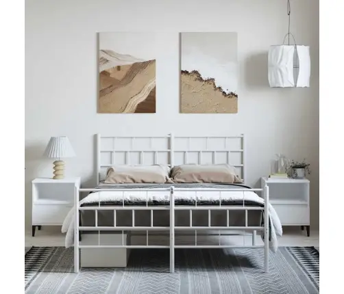 Metallist Voodiraam Peatsi Ja Jalutsiga, Valge, 150 X 200 Cm