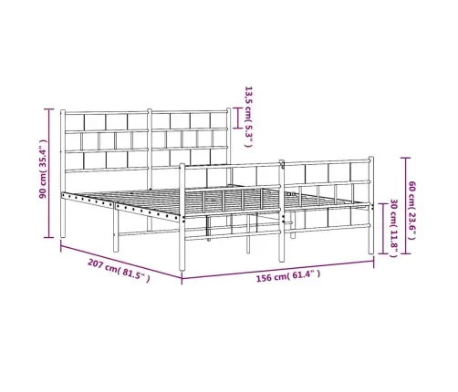 Metallist Voodiraam Peatsi Ja Jalutsiga, Valge, 150 X 200 Cm