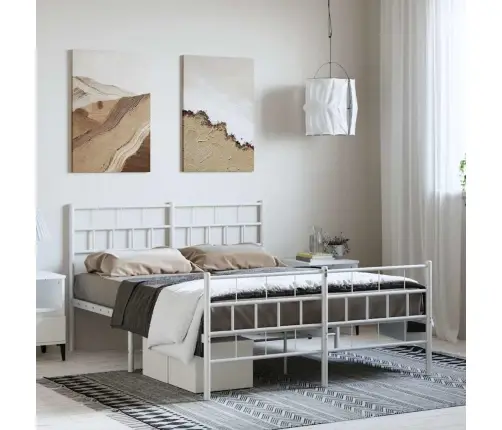 Metallist Voodiraam Peatsi Ja Jalutsiga, Valge, 150 X 200 Cm