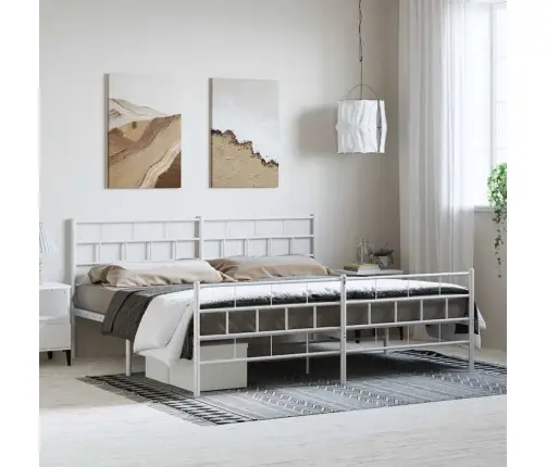 Metallist Voodiraam Peatsi Ja Jalutsiga, Valge, 193X203 Cm