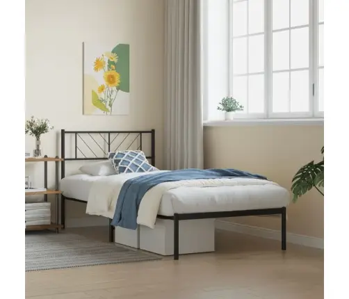 Metalinis Lovos Rėmas Su Galvūgaliu, Juodos Spalvos, 75X190Cm