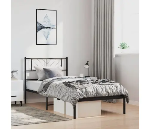 Gultas Rāmis Ar Galvgali, Melns Metāls, 100X190 Cm Vidaxl