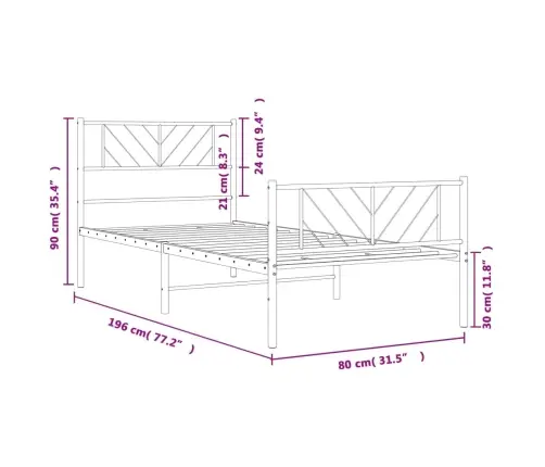 Gultas Rāmis Ar Galvgali Un Kājgali, Melns Metāls, 75X190 Cm Vidaxl